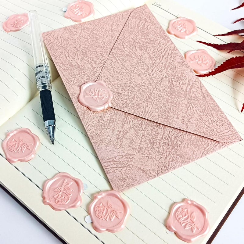 Pilloze 25 Pcs Pink Rose Wax Seal Stickers, Pink Wax Seal for Wedding Invitation, Easy to Use and Good Adhesion Rose Envelope Stickers, Wedding Invitation Accessories - Image 4